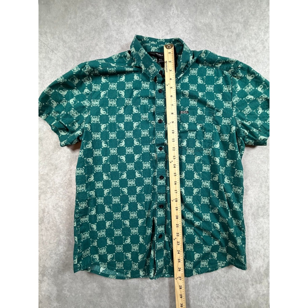 RVCA Kimura Mens Medium Shirt Cotton Ocean Teal Yin Yang Short Sleeve Button Up - Picture 6 of 9